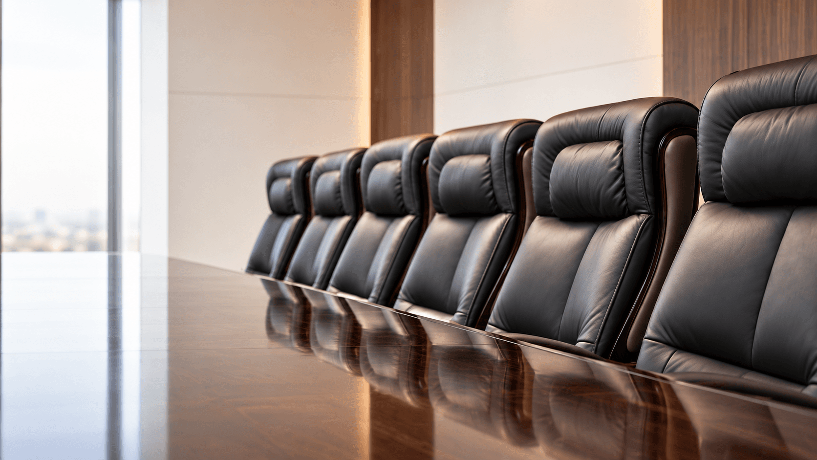 A boardroom prepared for a leadership meeting