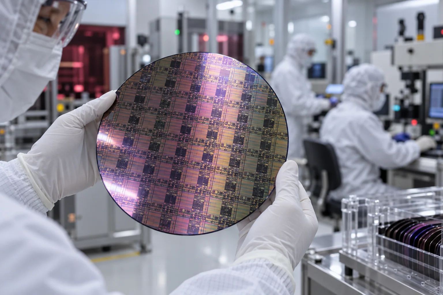 A semiconductor wafer representing chip design and advanced technology
